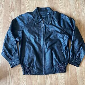 Burk's Bay NRA Full Zip Leather Bomber Jacket Black Medium